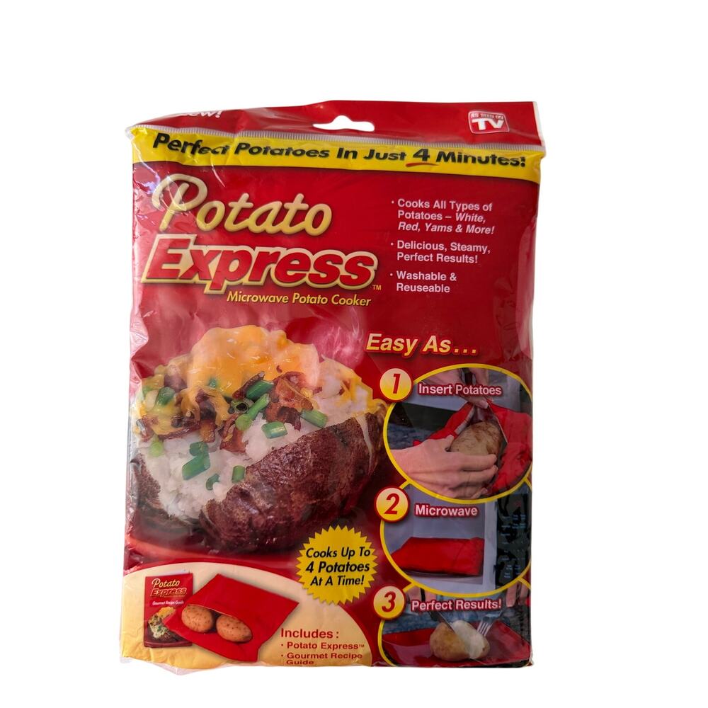 Potato Express Microwave Potato Cooker Bag Red Cooks Up to 4 Potatoes in 4 Min